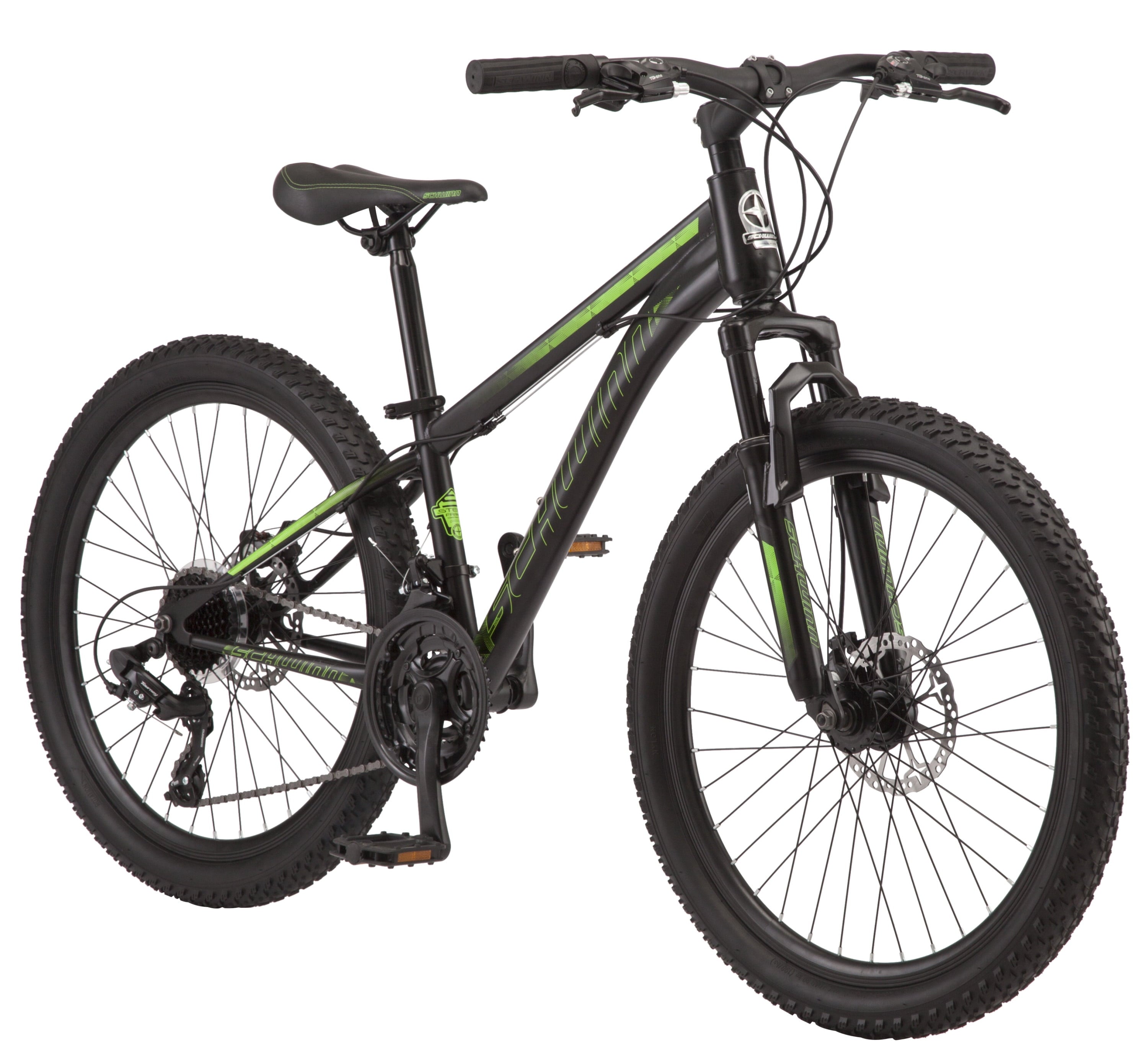 Sidewinder mountain bike. 24-inch wheels. 21 speeds. black / green