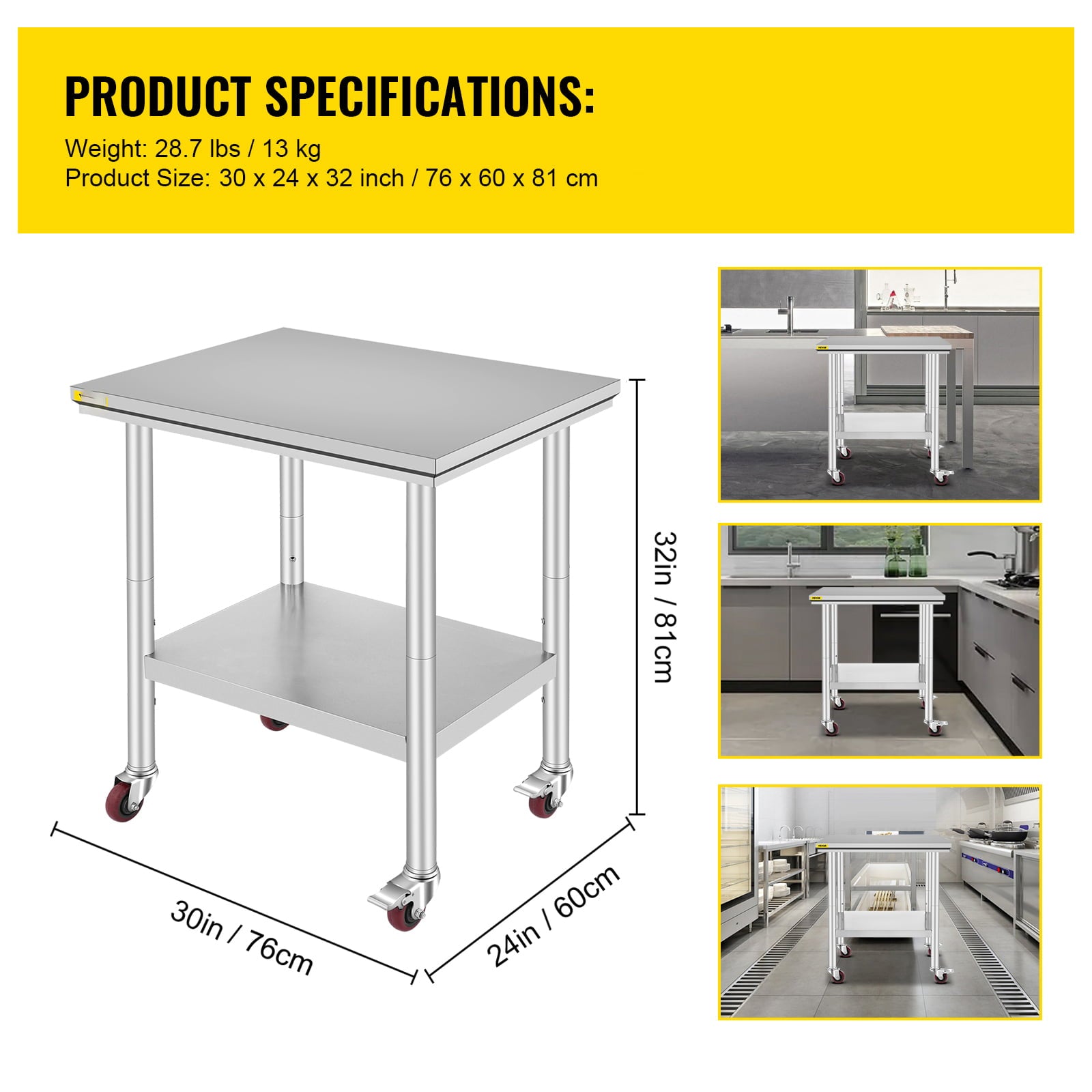 Stainless Steel Work Table |30x24inch | Food Prep NSF | Utility Work Station