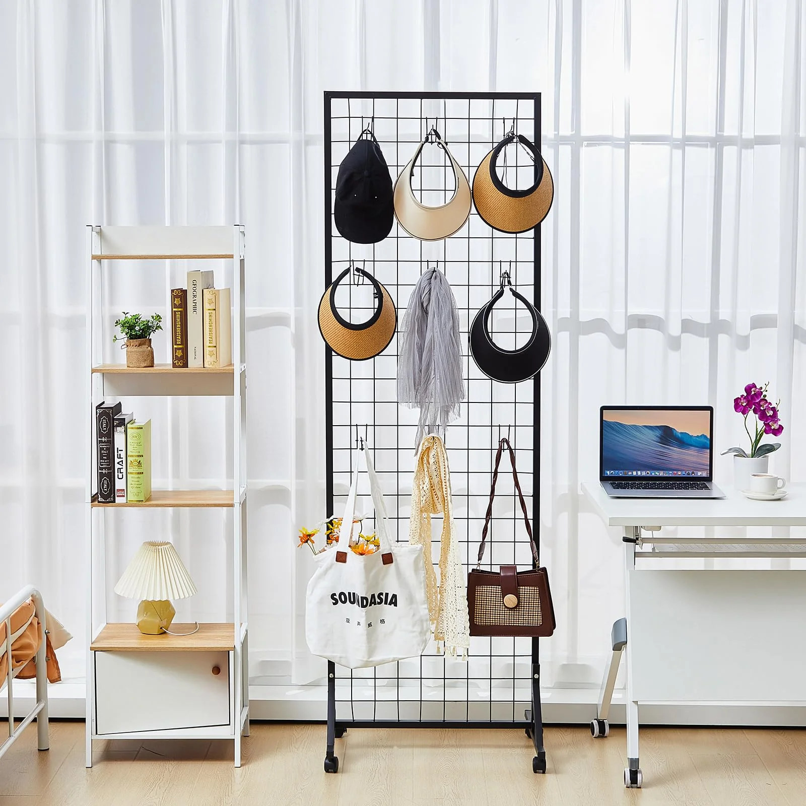 Blulu 4 Pcs Standing Grid Panel Tower with S Hook