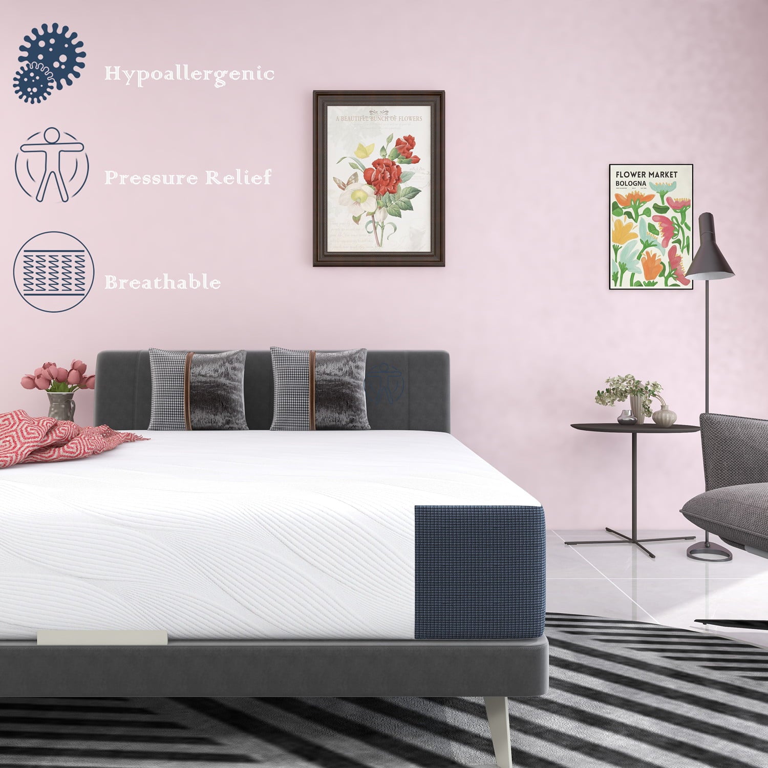 inch Memory Foam & Innerspring Hybrid Mattress. Medium Firm Bed in a Box for Pressure Relief. Queen Mattress