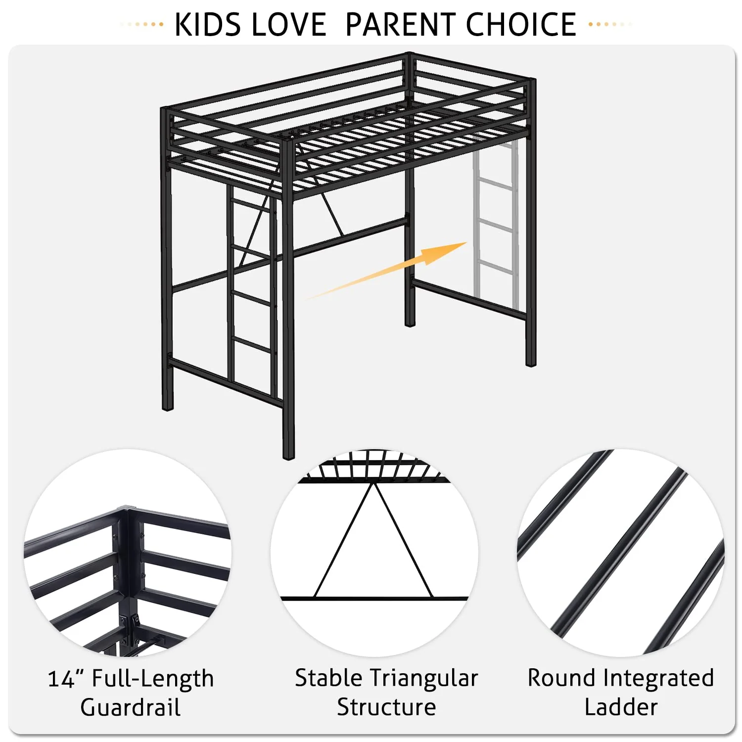 SHA CERLIN Junior Loft Bed Twin Size. Heavy Duty Twin Bed Frame