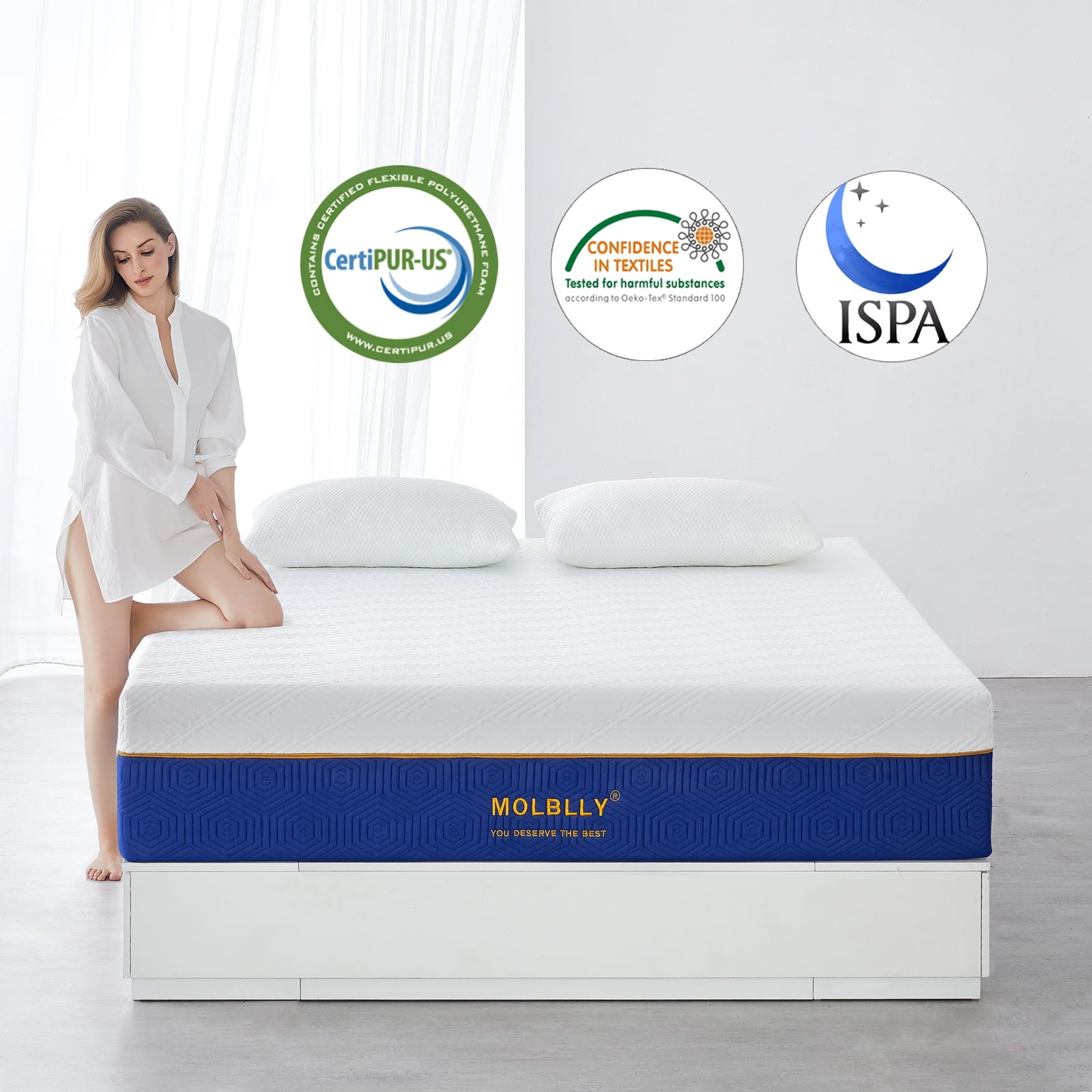 Mattress.Molblly 12 Inch Cooling-Gel Memory Foam Mattress in a Box.Medium Plush