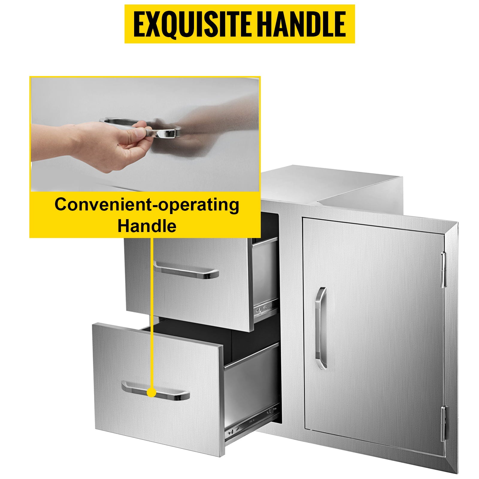 Outdoor Kitchen Door Drawer Combo 35.4 W x 23.6 H x 24.4''D. BBQ Access Door/Double Drawers Combo with Stainless Steel Handles. Perfect for Outdoor Kitchen or BBQ Island Patio Grill Station