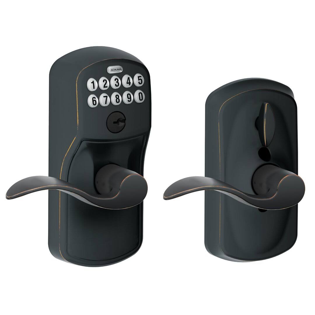 Schlage FE595 PLY/ACC Plymouth Keypad Flex-Lock Entry Leverset with Accent Lever Aged Bronze