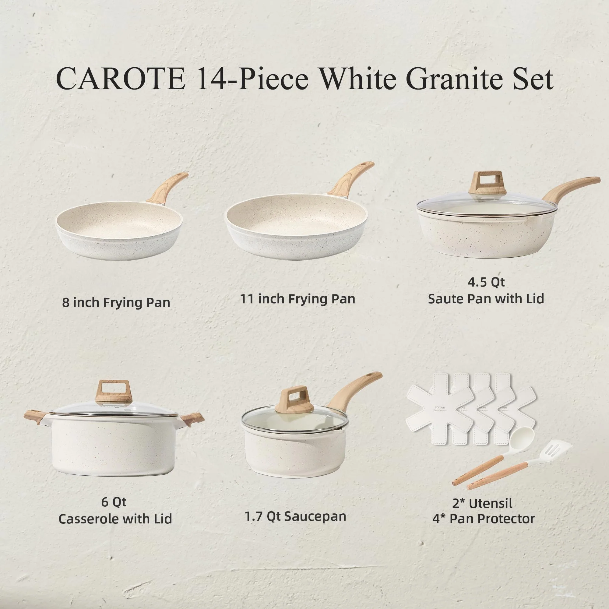 CAROTE 14 Pcs Pots and Pans Set. Nonstick Cookware Set