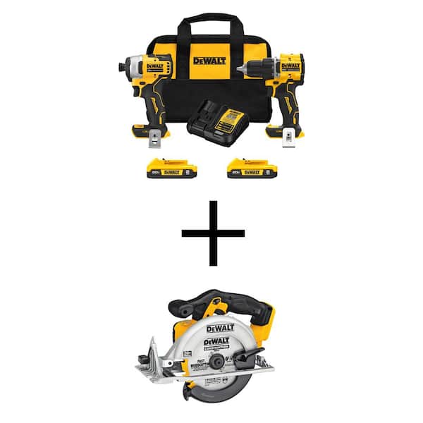 ATOMIC 20-Volt MAX Lithium-Ion Cordless Combo Kit (2-Tool) and 6.5 in. Circ Saw with (2) 2Ah Batteries. Charger and Bag