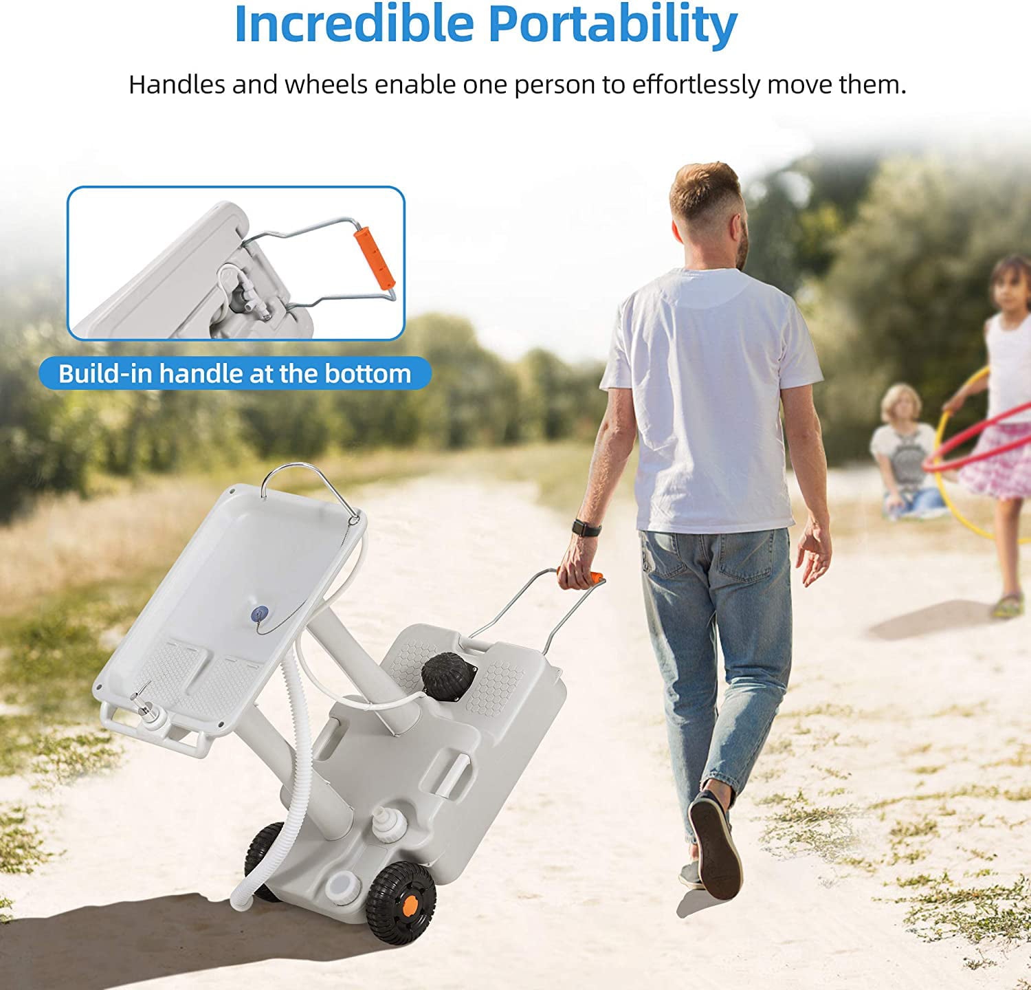 Portable Camping Sink with Rolling Wheels. Hand Washing Station with 30 L Water Capacity. Soap Dispenser. Towel Holder. Ideal for Outdoor