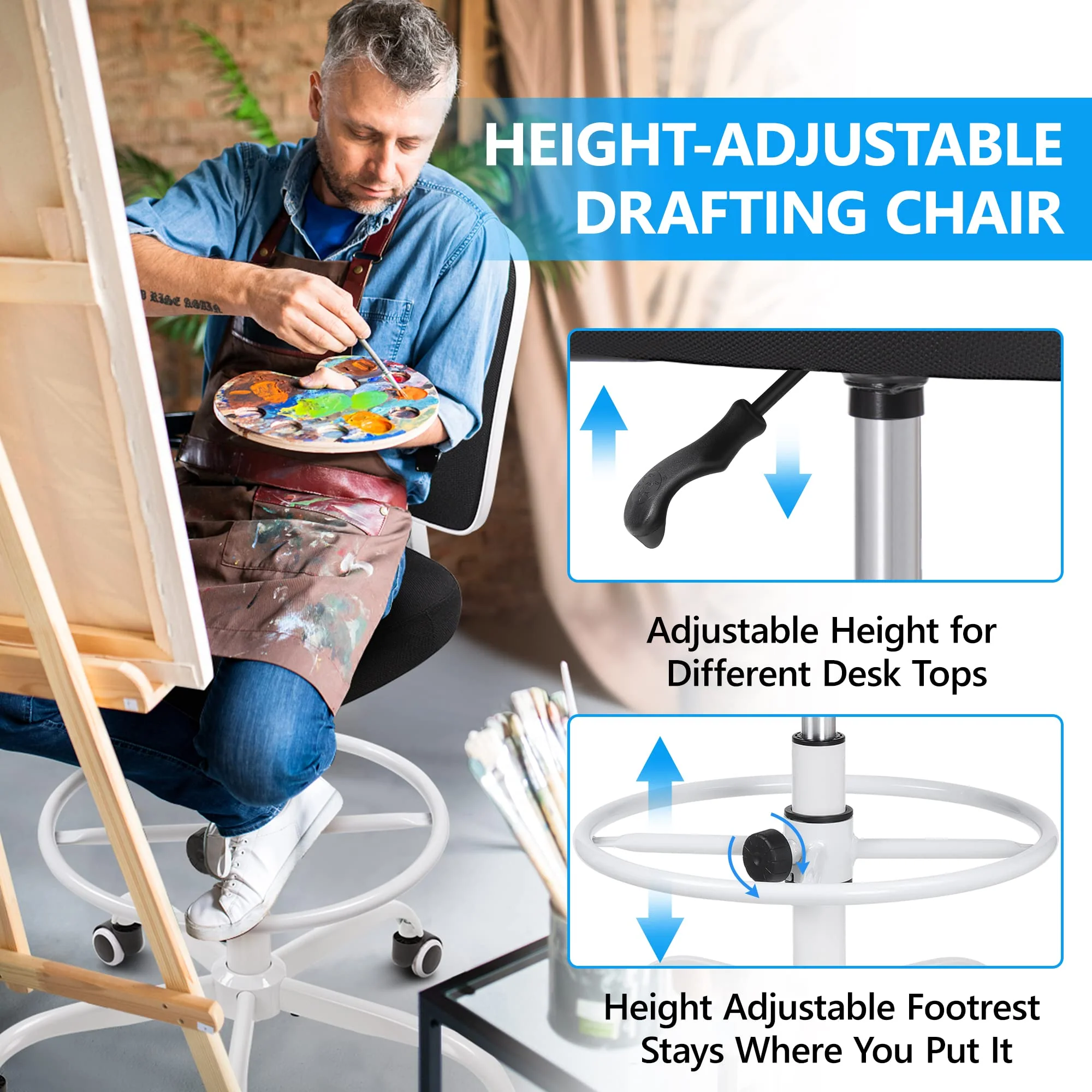 Primy Office Drafting Chair Armless. Tall Office Desk Chair