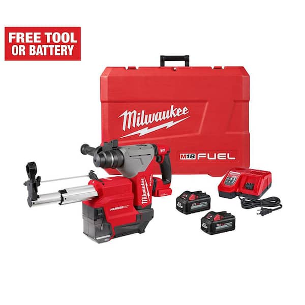M18 FUEL 18V Lithium-Ion Brushless 1-1/8 in. Cordless SDS-Plus Rotary Hammer/Dust Extractor Kit. Two 6.0Ah Batteries