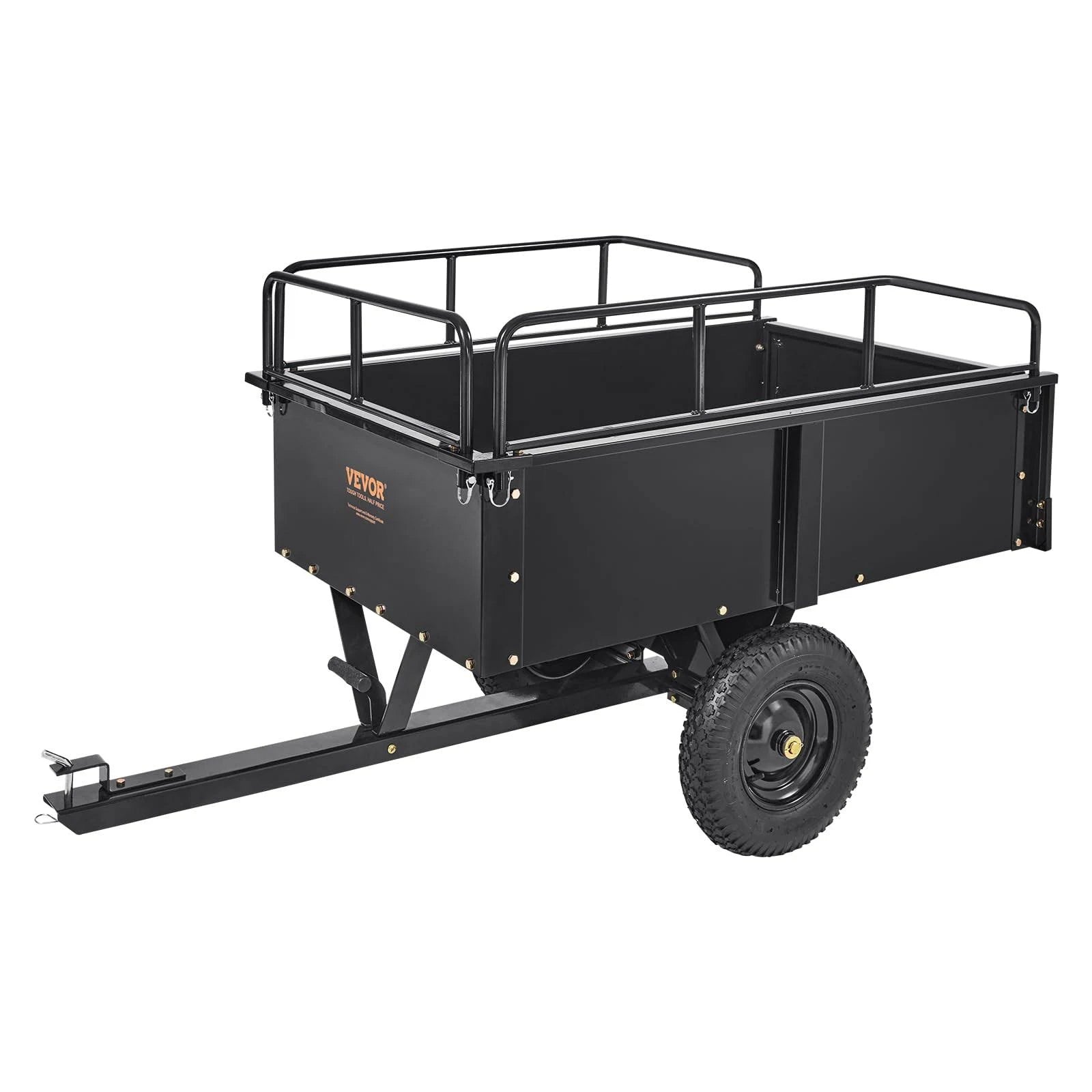 VEVOR ATV Trailer Heavy Duty Steel Dump Cart Tow Behind. 750 lbs 15 Cubic Feet. Garden Utility Trailer Yard Trailers with Removable Sides for Riding - MadeInUSA