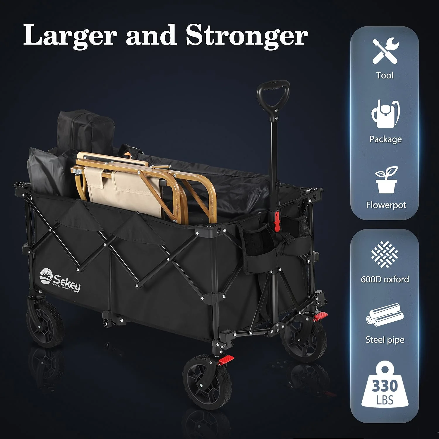 Sekey 220L Collapsible Foldable Wagon with 330lbs Capacity