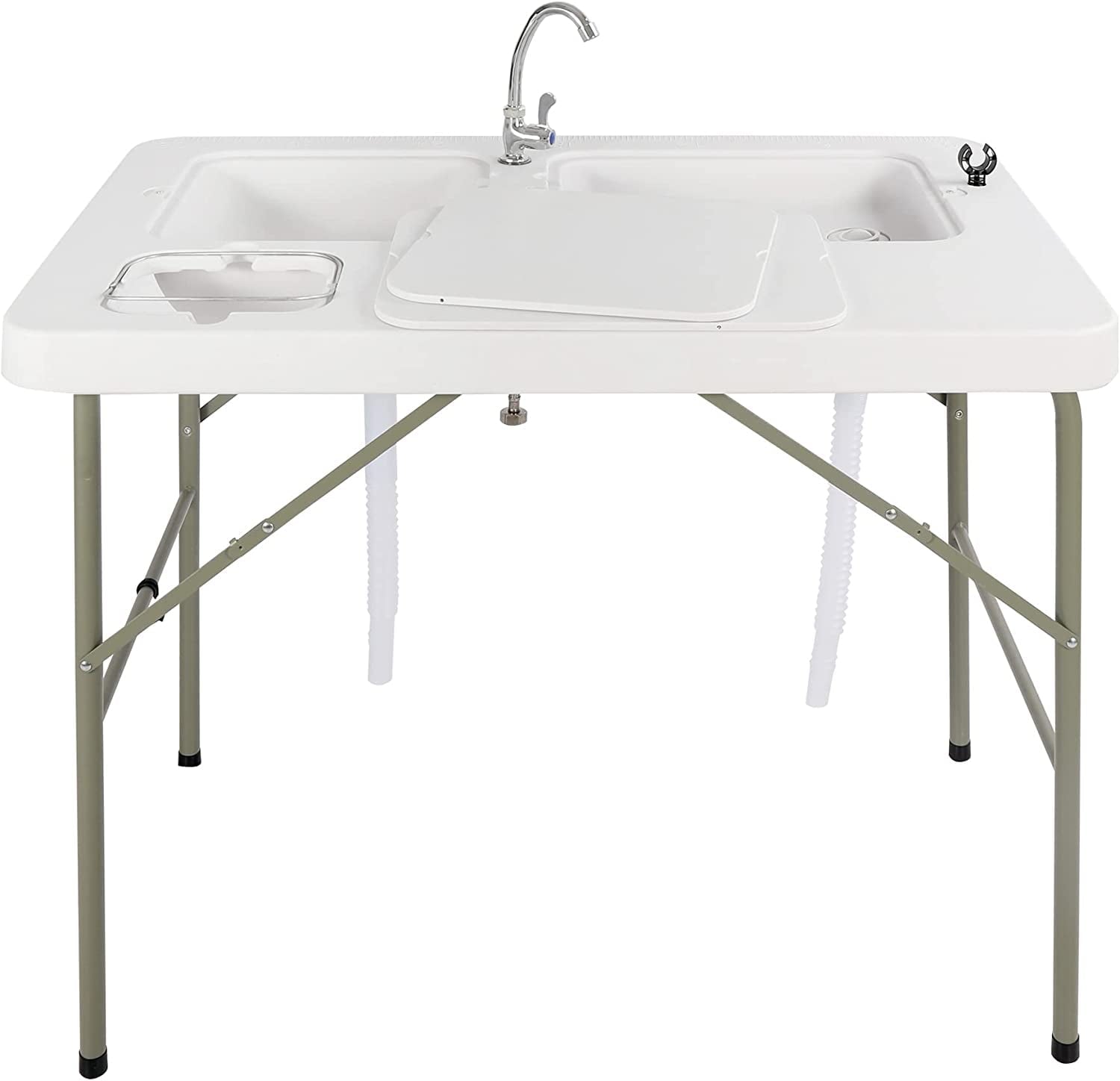Folding Fish Cleaning Table. Outdoor Camping Sink Station with Sink & Faucet Drainage Hoses. Portable Camping Sink Table for Beach Fishing Patio Picnic