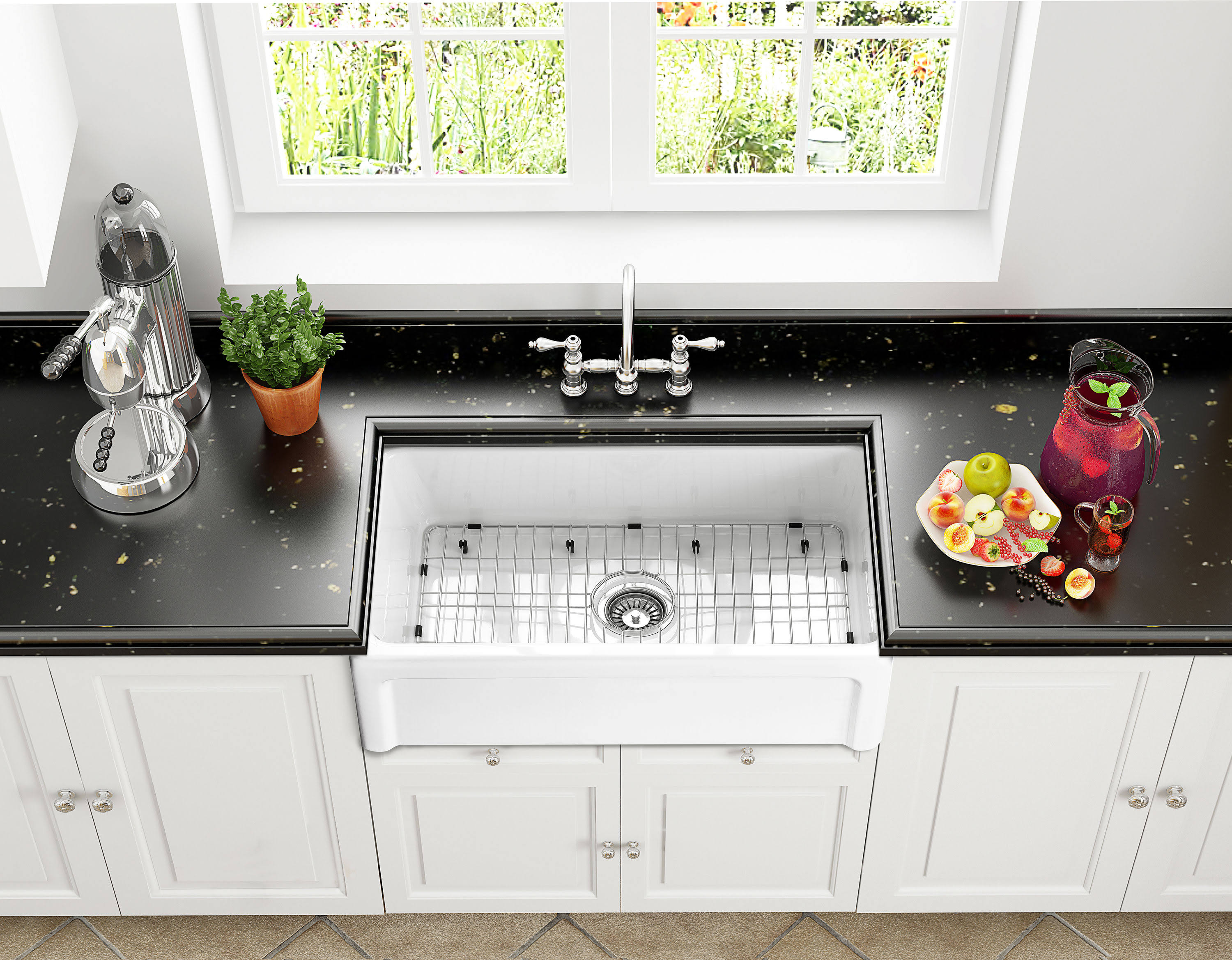 Allen + Roth Farmhouse Apron Front 30-in x 18-in White Fireclay Single Bowl Kitchen Sink Stainless Steel | MC-20404R
