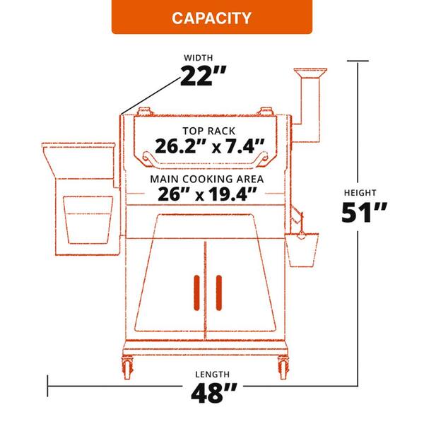 694 sq. in. Pellet Grill and Smoker with cabinet storage. Black