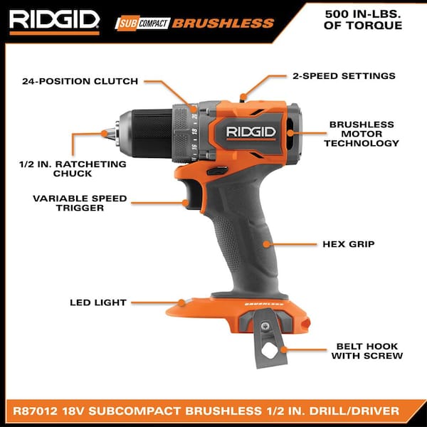 18V SubCompact Brushless Cordless 1/2 in. Drill/Driver Kit with (2) 2.0 Ah Batteries. Charger. and Tool Bag