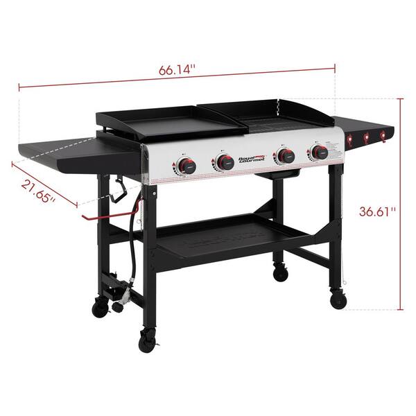 4-Burner 48.000 BTU Portable Flat Top Gas Grill and Griddle Combo Grill in Black with Folding Legs for Outdoor Cooking