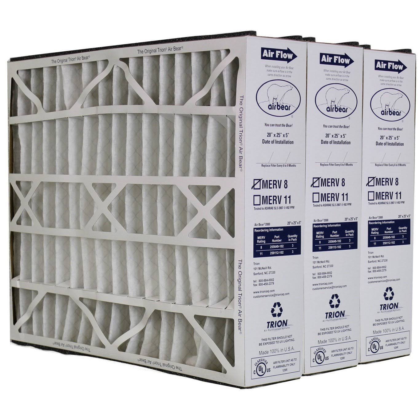 Trion Air Bear 255649-102 Replacement Filter - 20X25X5, Three per Box