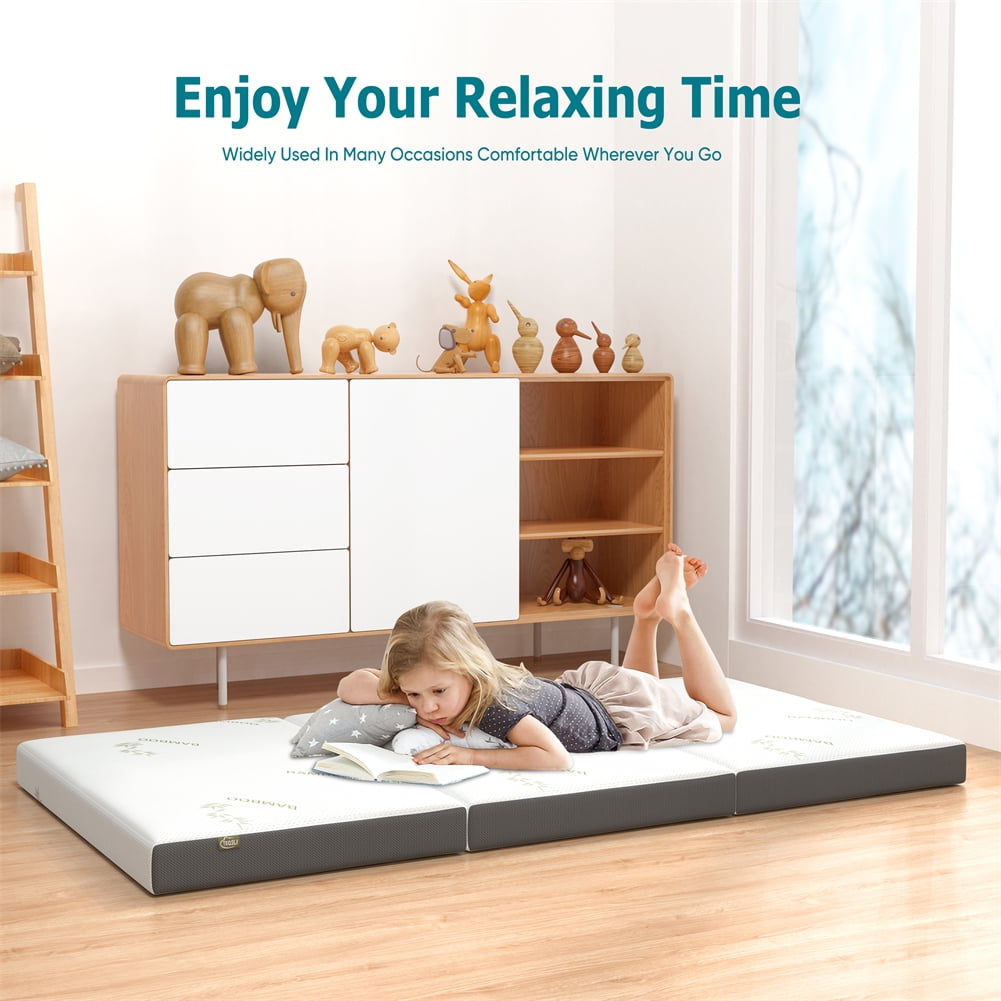 4 Inch Folding Mattress. Portable Trifold Gel Memory Foam Fold Mattresses. Guest Bed. Queen