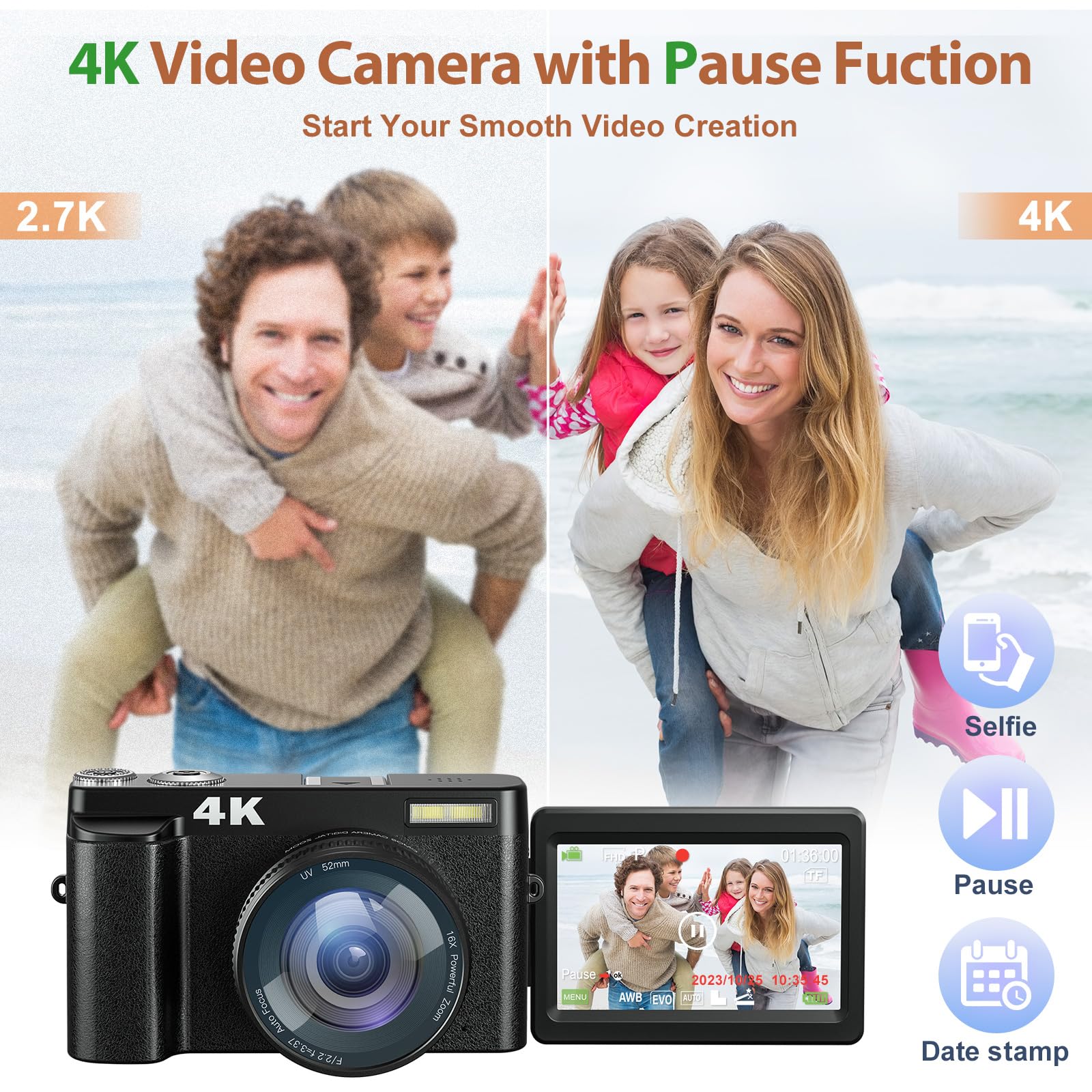 Fulealfly 4K Digital Camera for Photography and Video