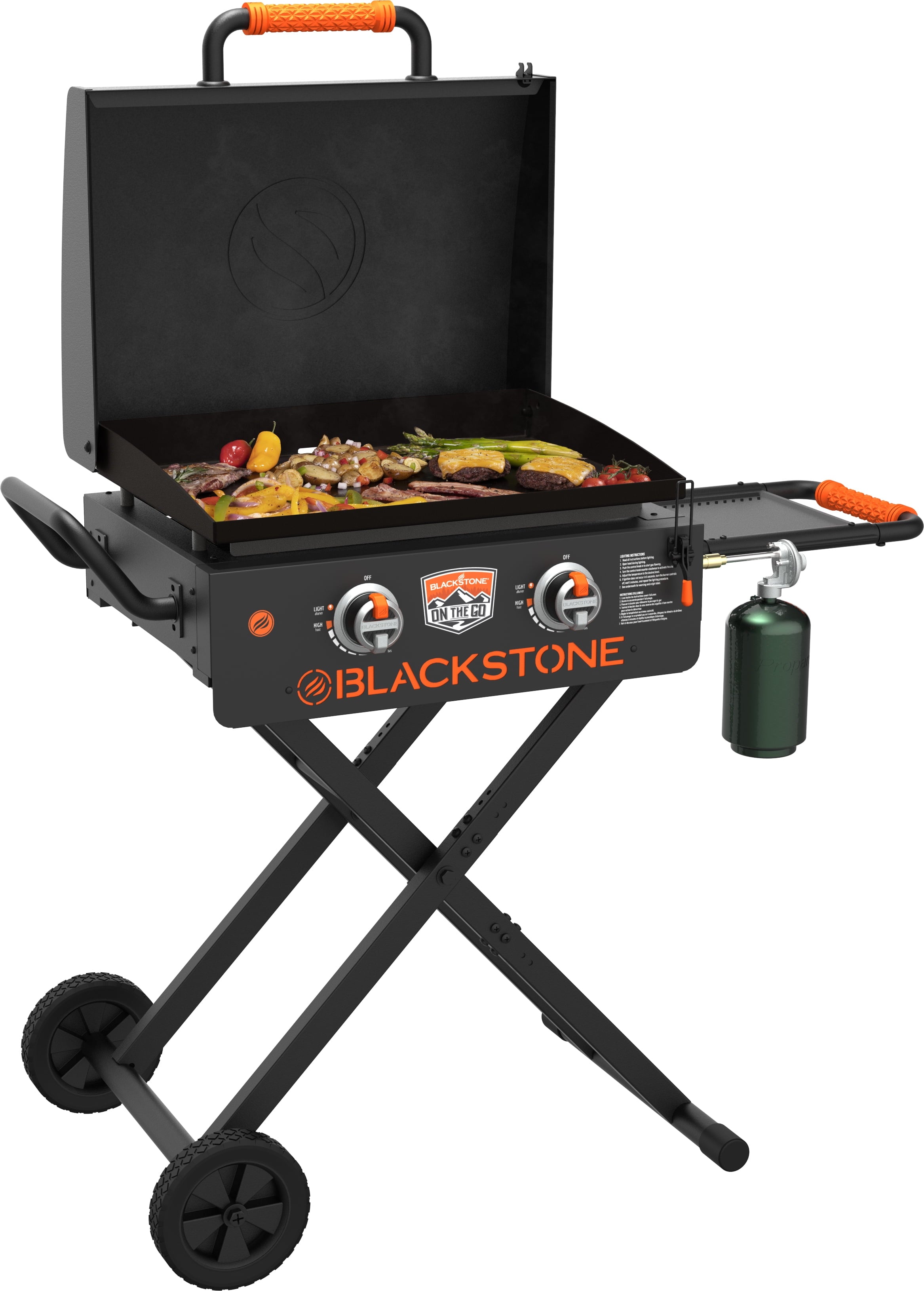 on the Go 2-Burner 22 Scissor Cart Griddle with Hood Propane