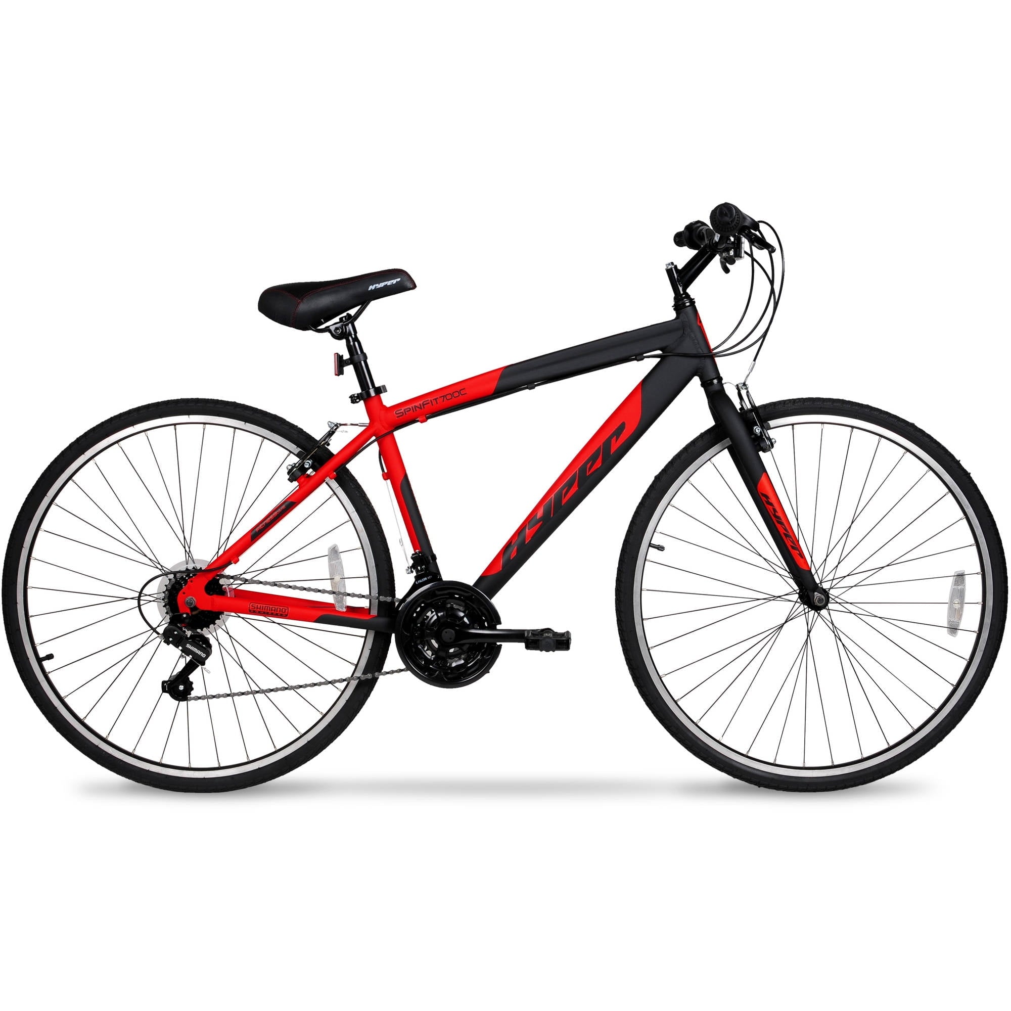 Bicycle 700c Men's Spin fit Hybrid Bike. Black and Red