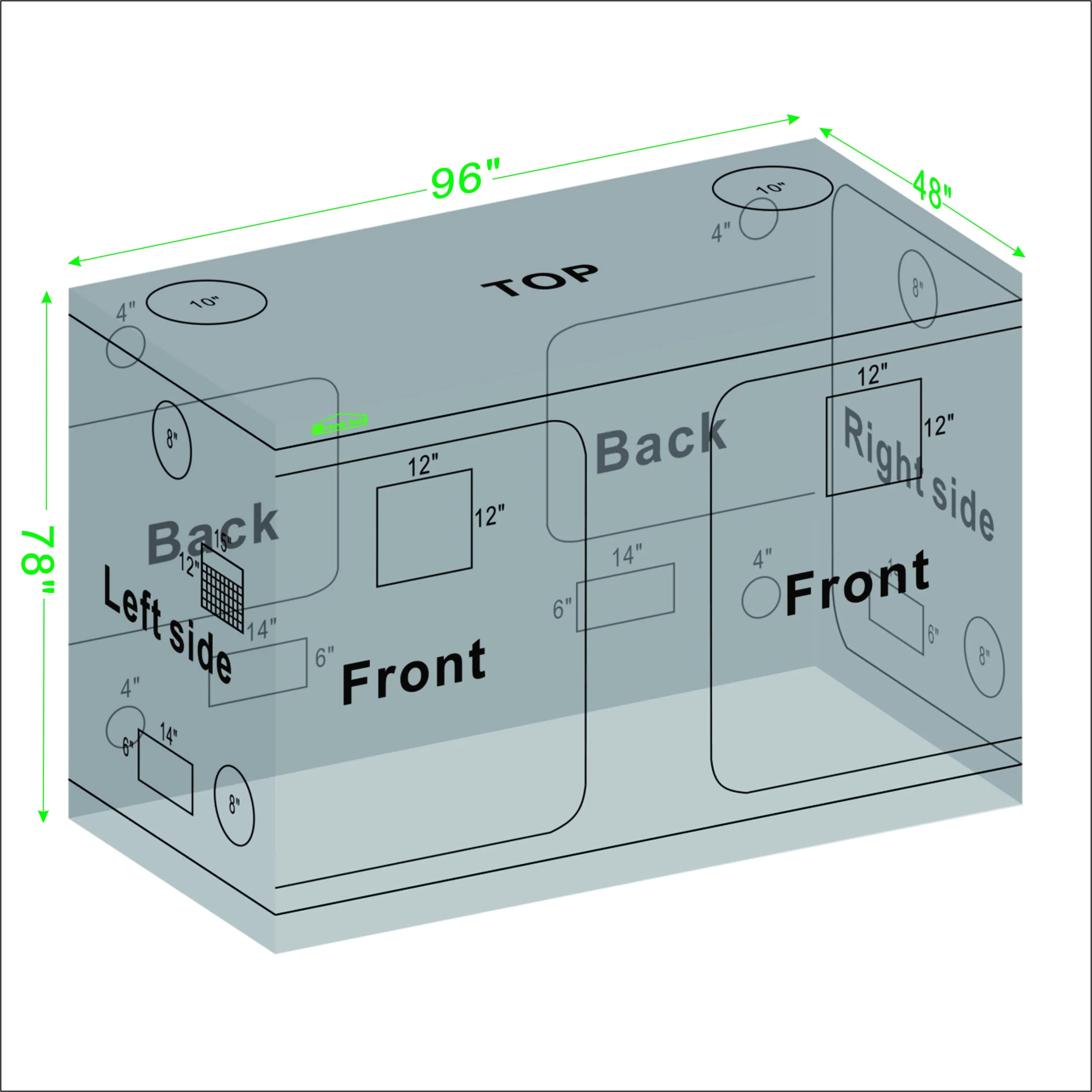 Green hut Grow Tent 96X48X78 600D Mylar Hydroponic