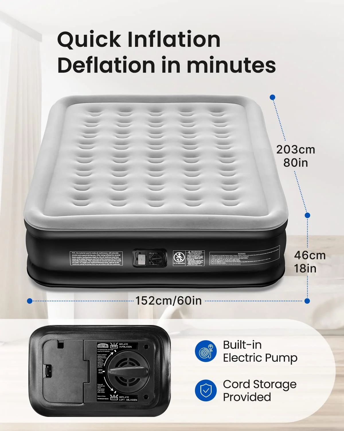 Airefina 18 Queen Air Mattress with Built-in Pump
