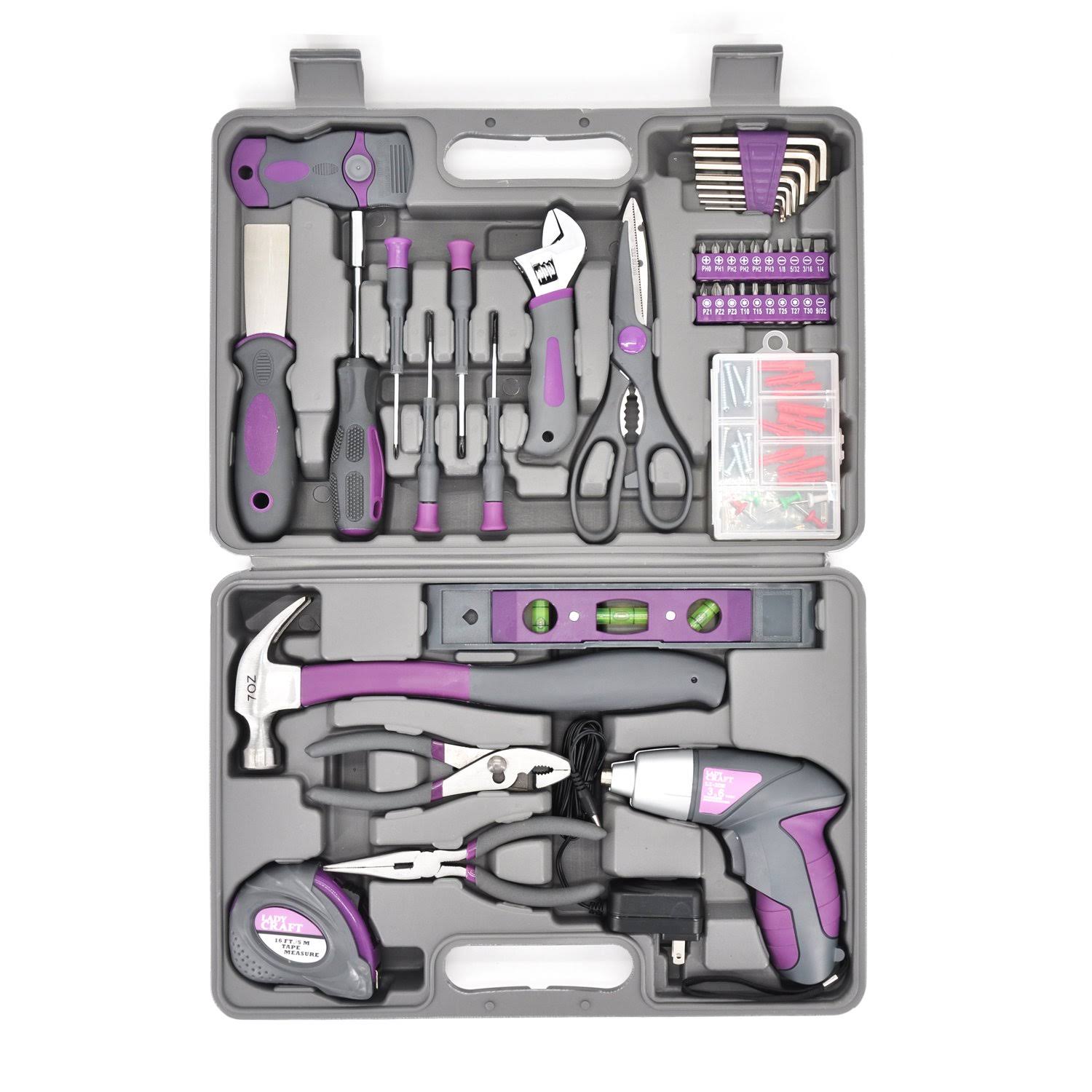 Werktough 44pcs 3.6V/4V Cordless Screwdriver Tool Kit Set Pink Color Tools Lady Tools Kit Home Repair Set Toolbox Hand Tool