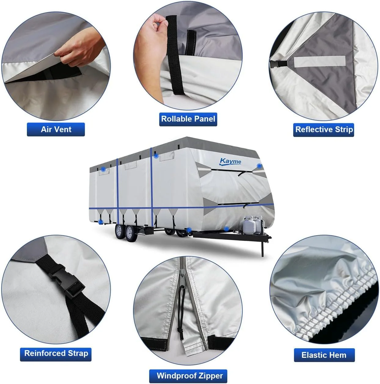 Kayme 300D Oxford Travel Trailer RV Cover. 28-31ft Camper Cover