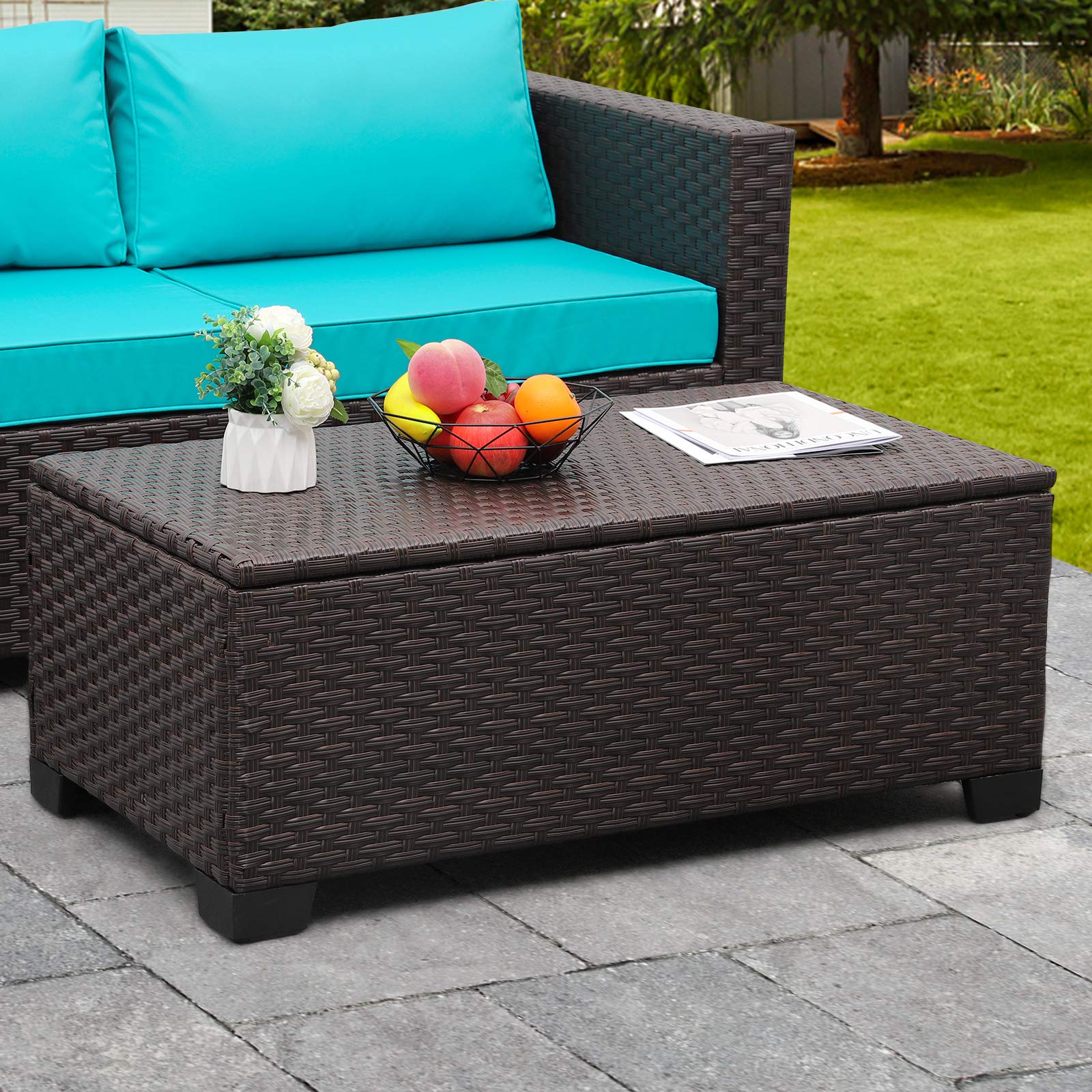 Rattaner Outdoor Storage Table with Waterproof Cover