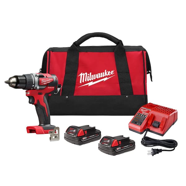 M18 18V Lithium-Ion Brushless Cordless 1/2 in. Compact Drill/Driver Kit with (2) 2.0 Ah Batteries. Charger and Case