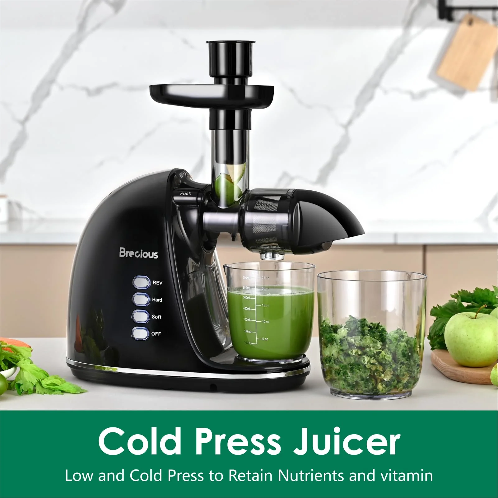 Brecious Cold Press Slow Masticating Juicer with 2 Speed Modes