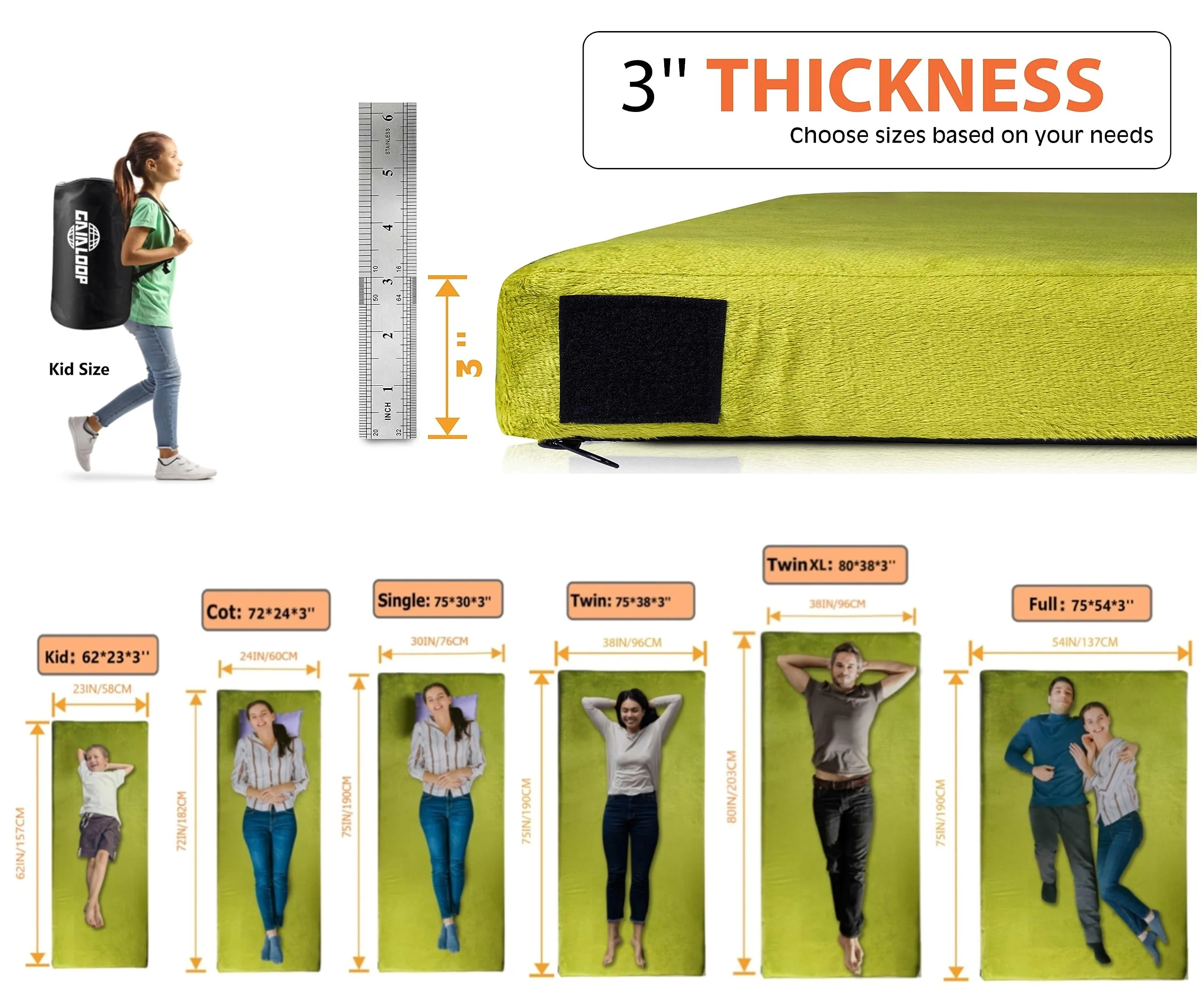 Gaialoop Thick Memory Foam Camping Mattress Sleeping Pad