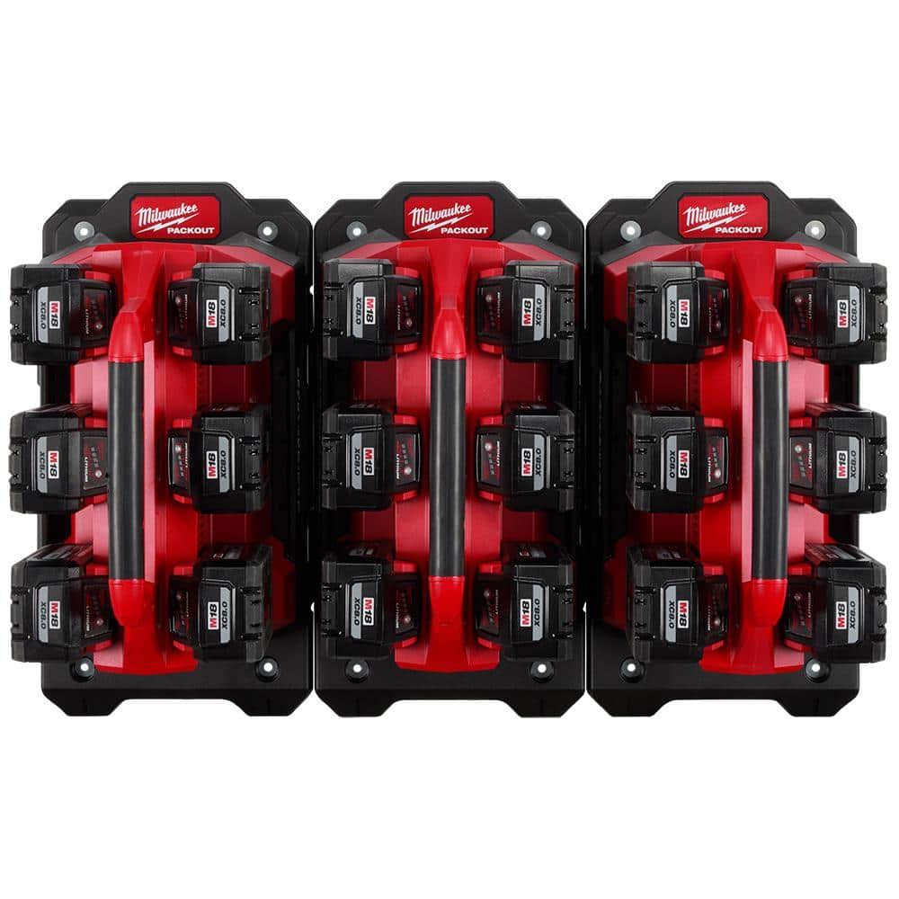 Milwaukee M18 18V Lithium-Ion PACKOUT 6-Port Rapid Charger (3) w/(3) Mounting Plates & (18) 8.0 Ah Batteries