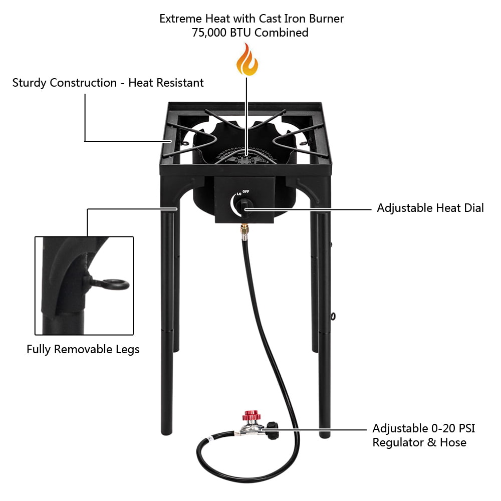 Portable 75.000 BTU Outdoor Single Burner Propane Burner Cooking BBQ Grill