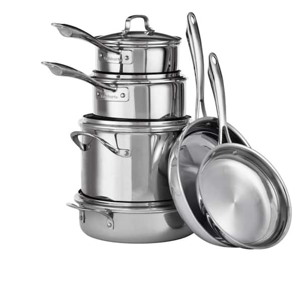 Tri-Ply 10-Piece Stainless Steel Cookware Set with Glass Lids