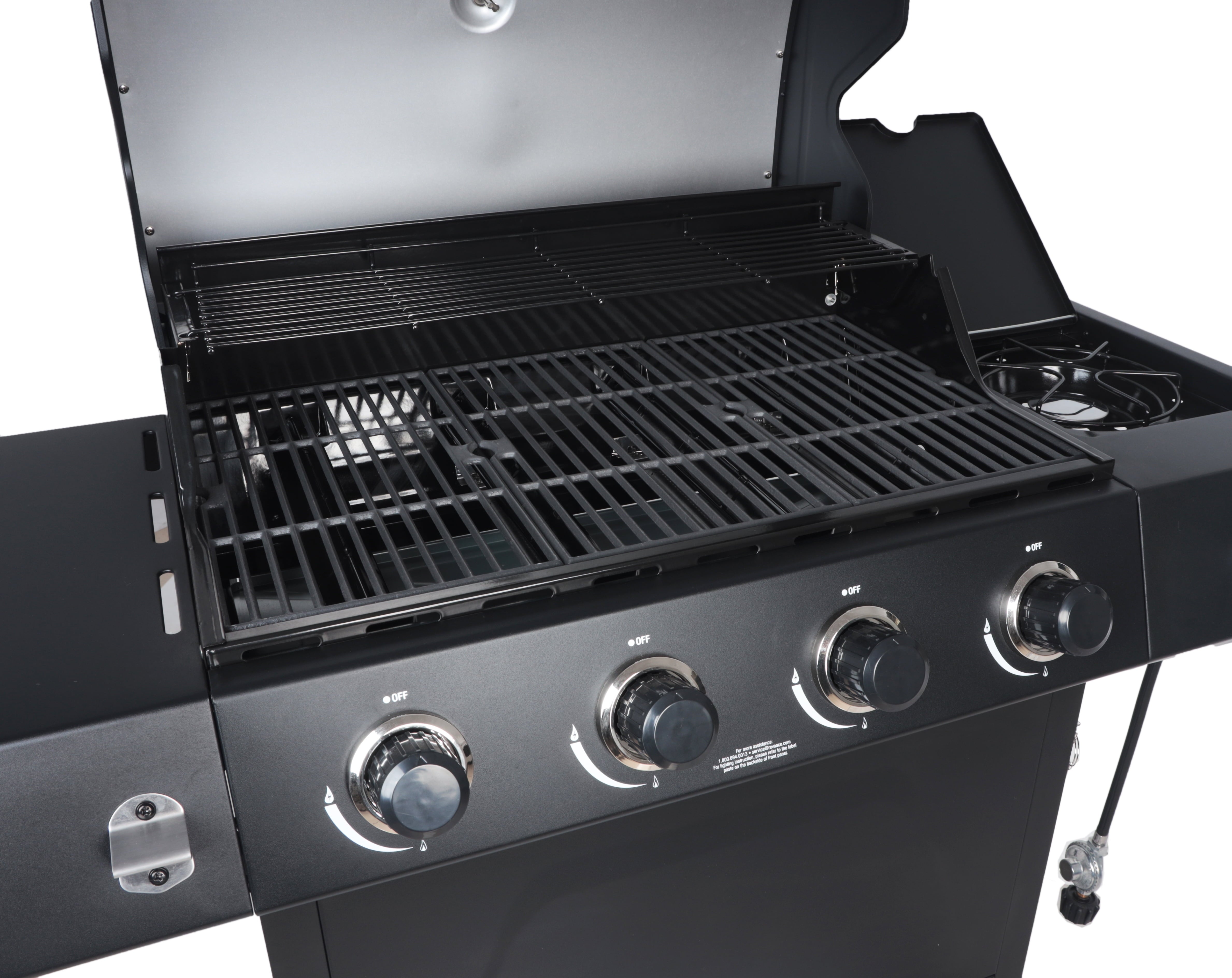 4-Burner Propane  Gas Grill with Side Burner. Stainless Steel & Black