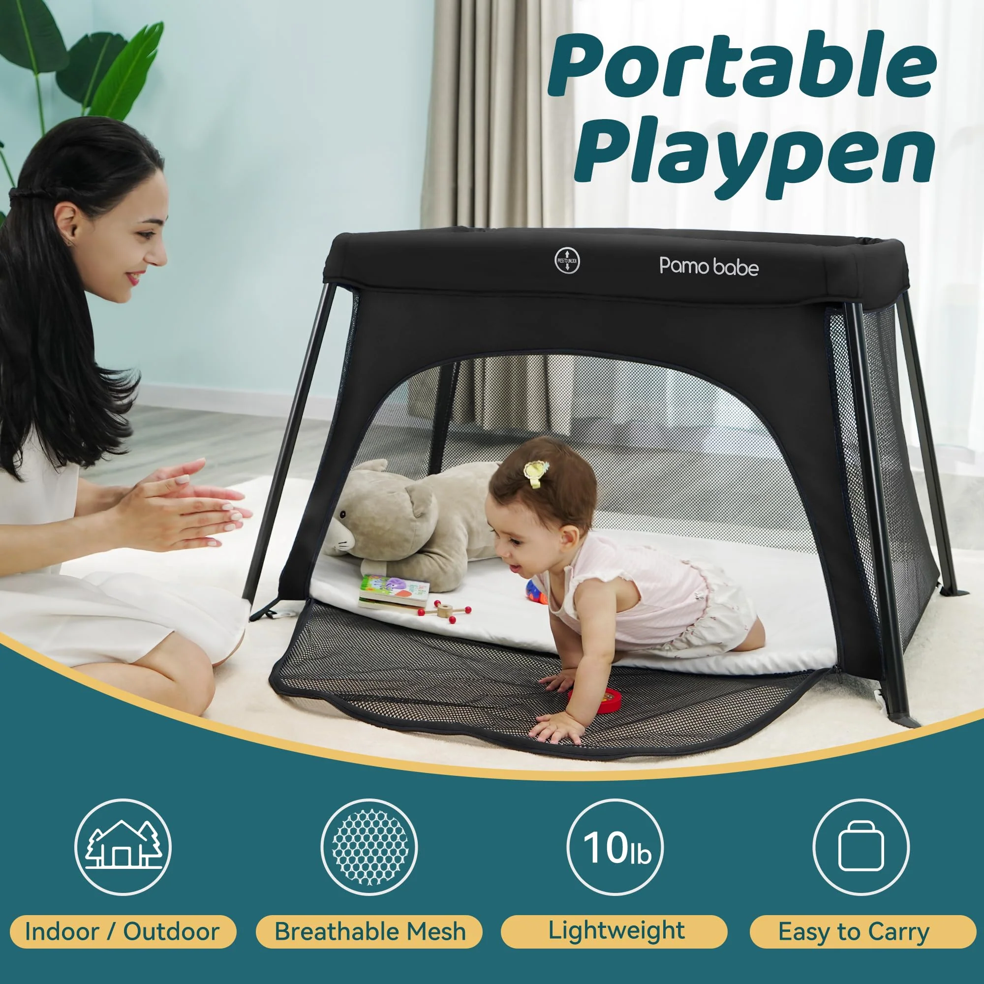 Pamo babe Lightweight Travel Crib with Soft Mattress Pad