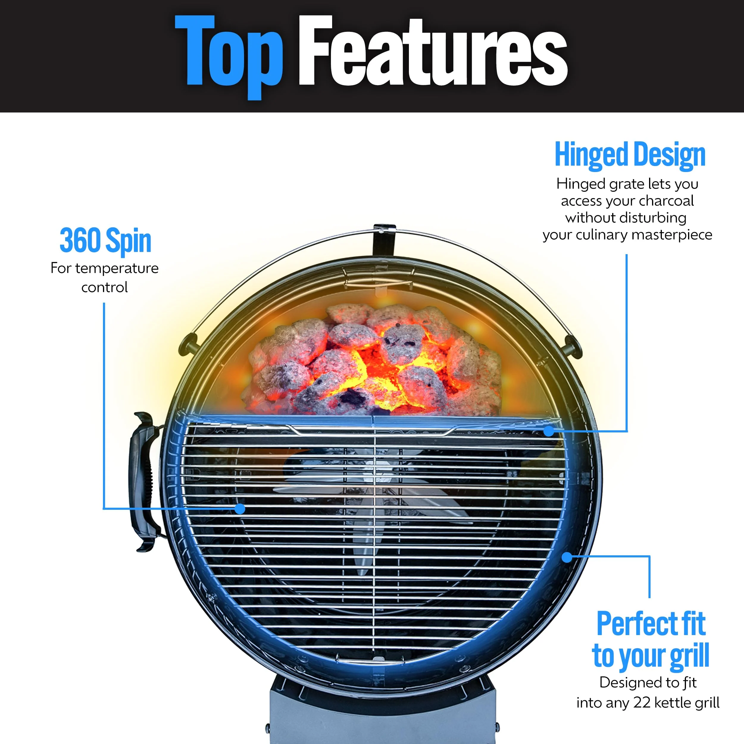 SnS Grills Slow 'N Sear Easy Spin Charcoal Grill 2-Zone Cooking Grate