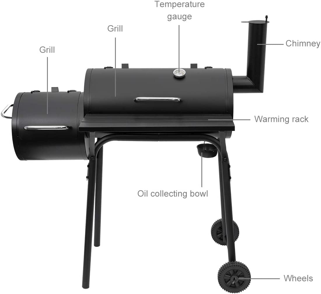 27 inch Charcoal Barrel Grill with Offset Smoker