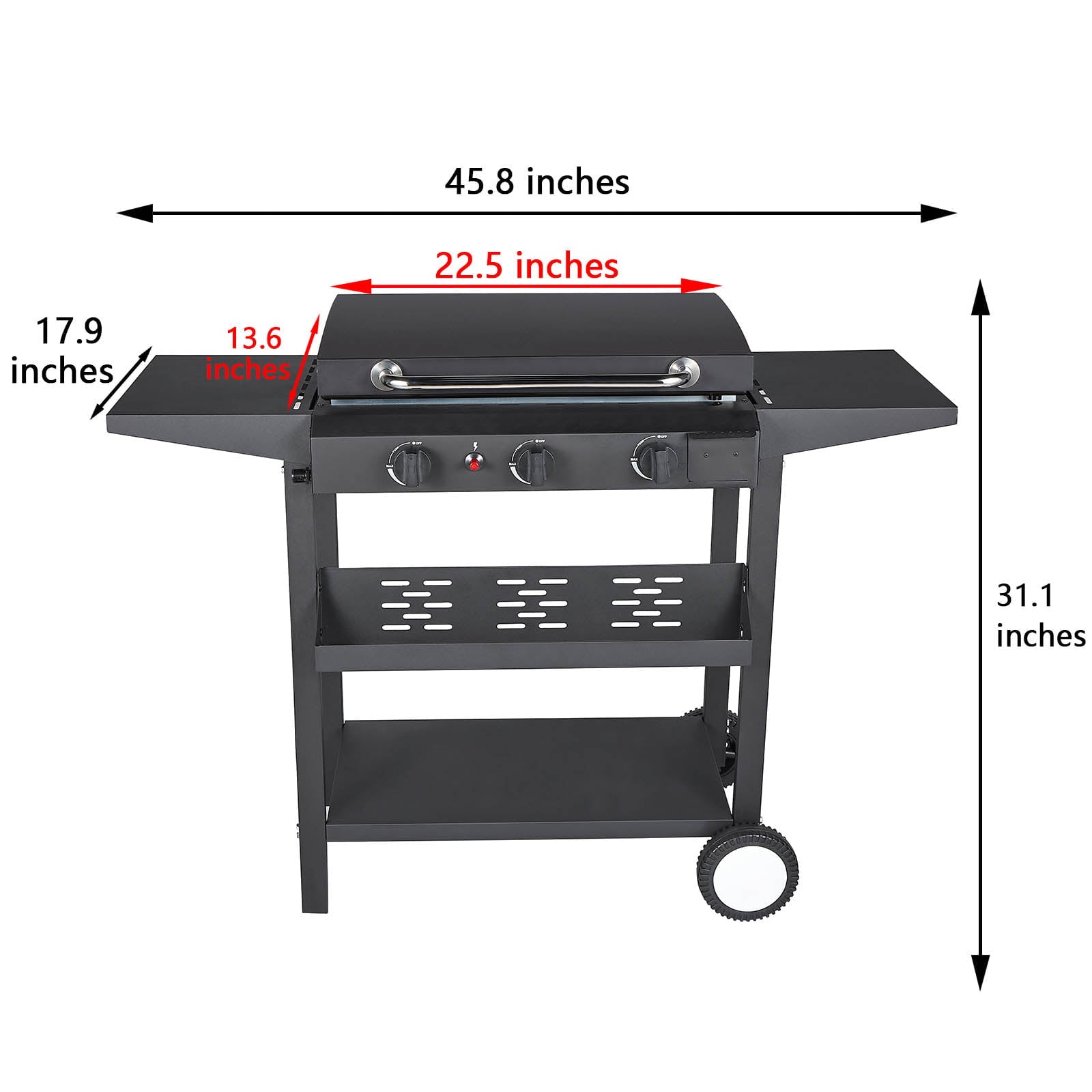 3-Burners Gas Griddle Portable Flat Table Top BBQ Grill Cooking Station