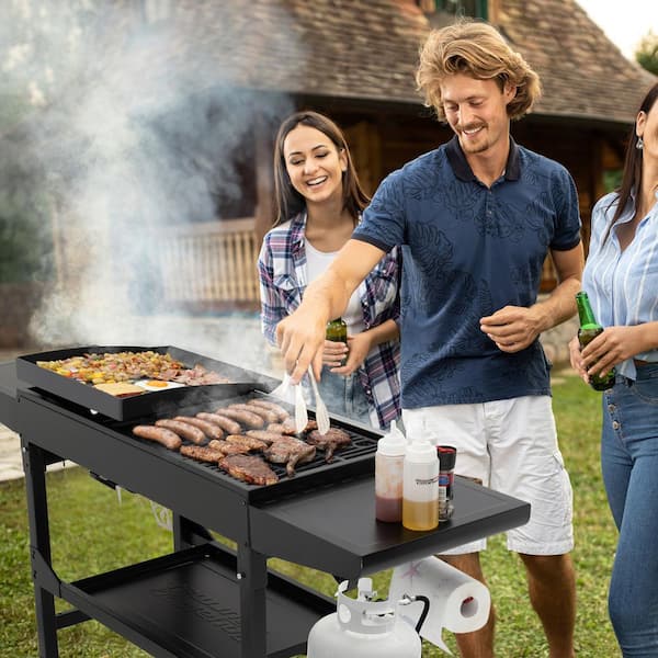 4-Burner 48.000 BTU Portable Flat Top Gas Grill and Griddle Combo Grill in Black with Folding Legs for Outdoor Cooking