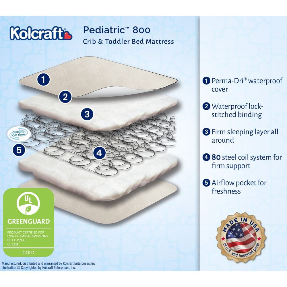 Pediatric 800 Extra Firm Ultra Deluxe. 80 Coil Crib and Toddler Mattress. White
