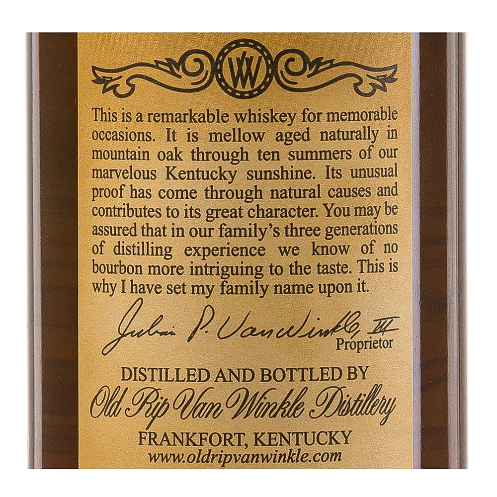 Old Rip Van Winkle's 10 Year Bourbon - 750 ml bottle - MadeInUSA