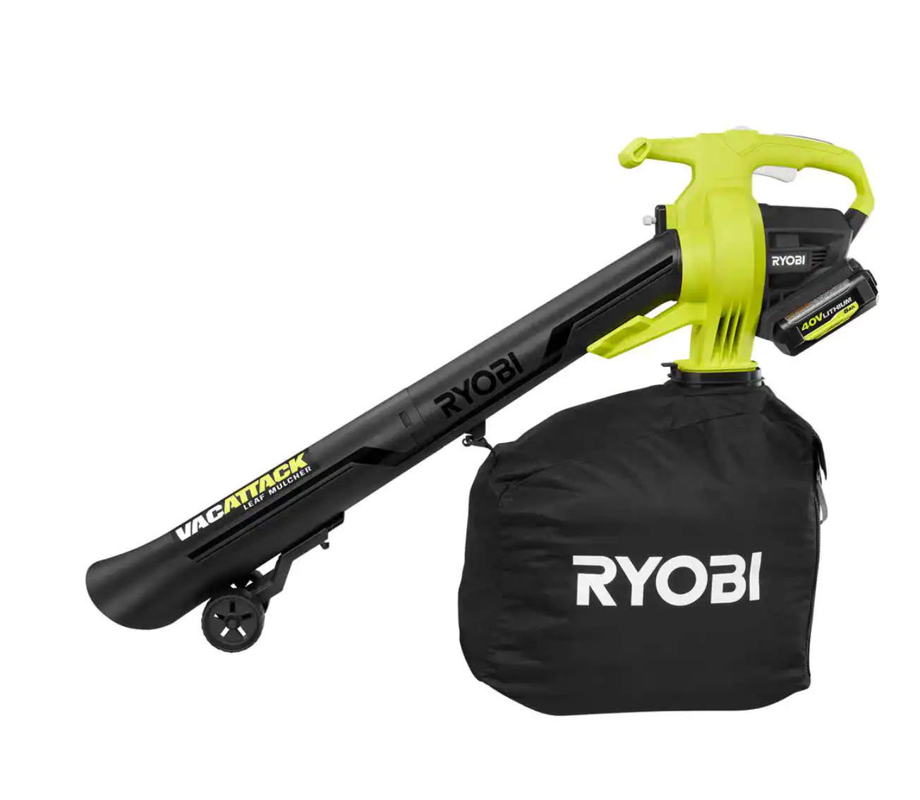 RYOBI RY40451BL 40V Cordless 110 MPH 525 CFM Cordless Leaf Blower and Cordless Leaf VacuumMulcher w 2 Batteries and 2 Chargers - MadeInUSA