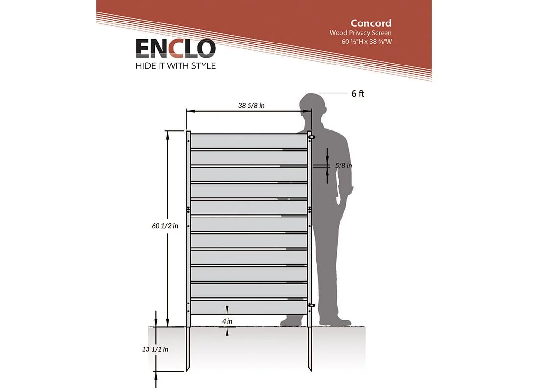 Enclo Privacy Screens 5ft H x 3.2ft W Concord Wood Outdoor Privacy Fence Screen