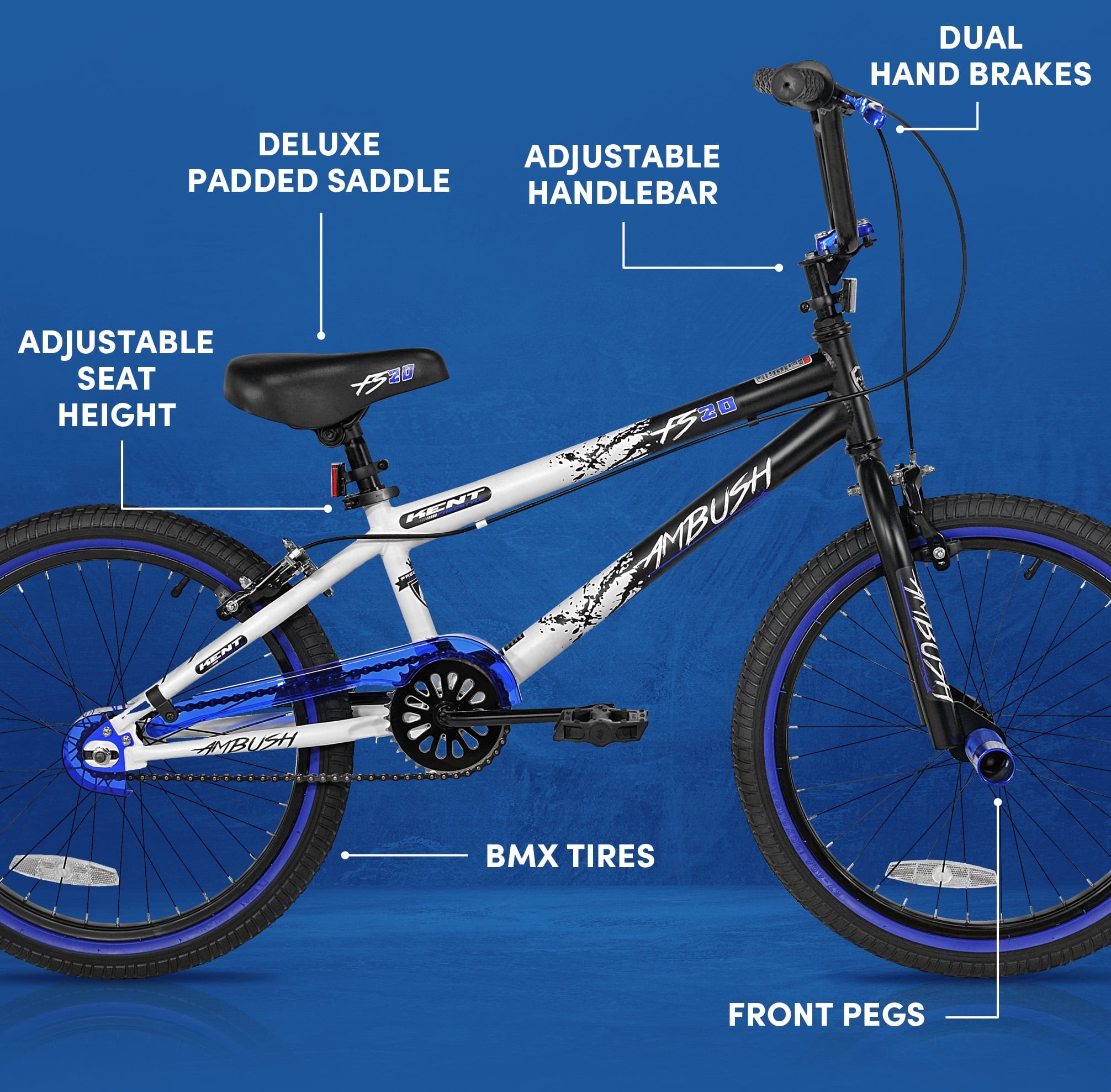Bicycles 20 Boy's Ambush BMX Bike. Black/Blue