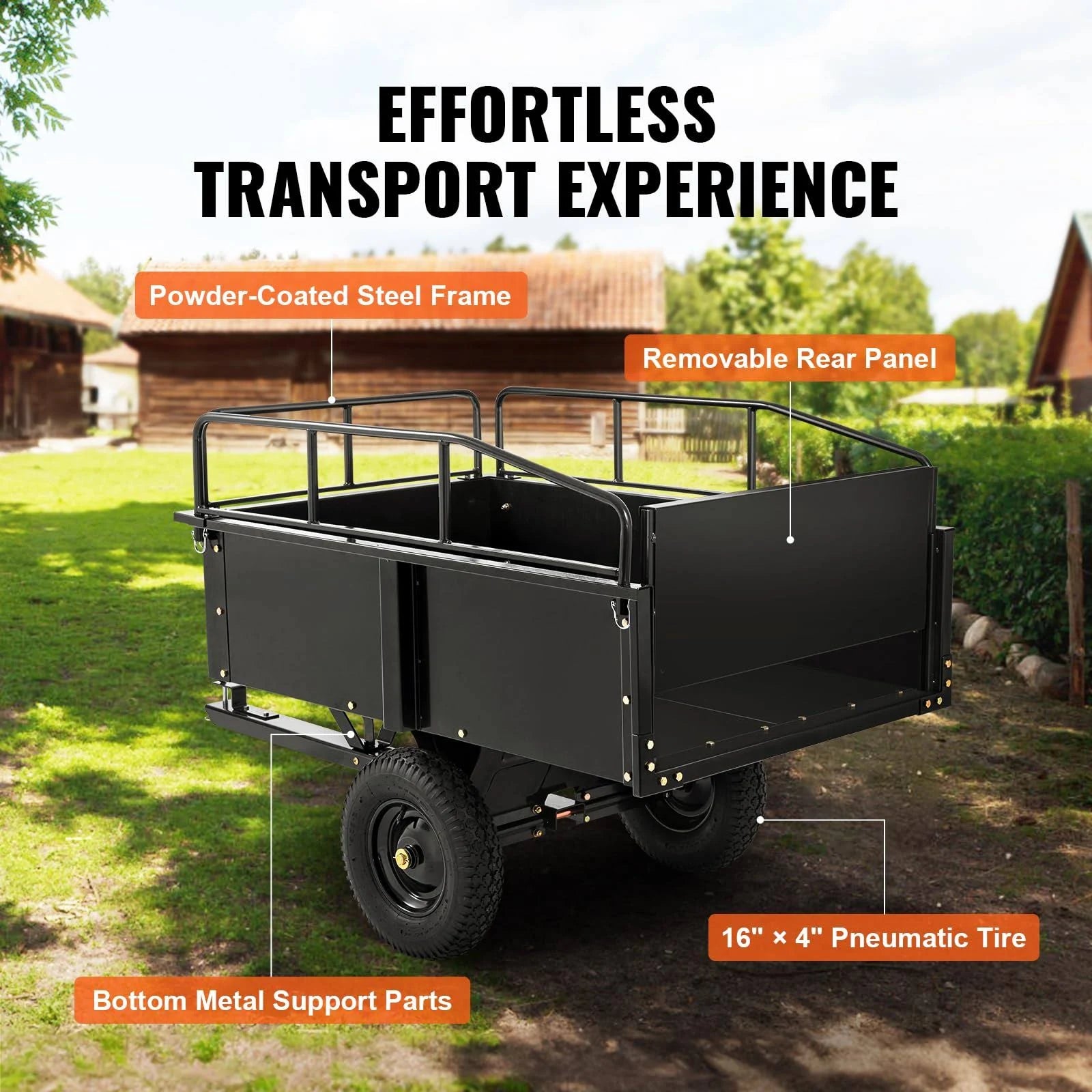 VEVOR ATV Trailer Heavy Duty Steel Dump Cart Tow Behind. 750 lbs 15 Cubic Feet. Garden Utility Trailer Yard Trailers with Removable Sides for Riding - MadeInUSA