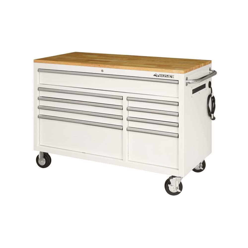 Husky 52 in. 9-Drawer Mobile Workbench in Gloss White
