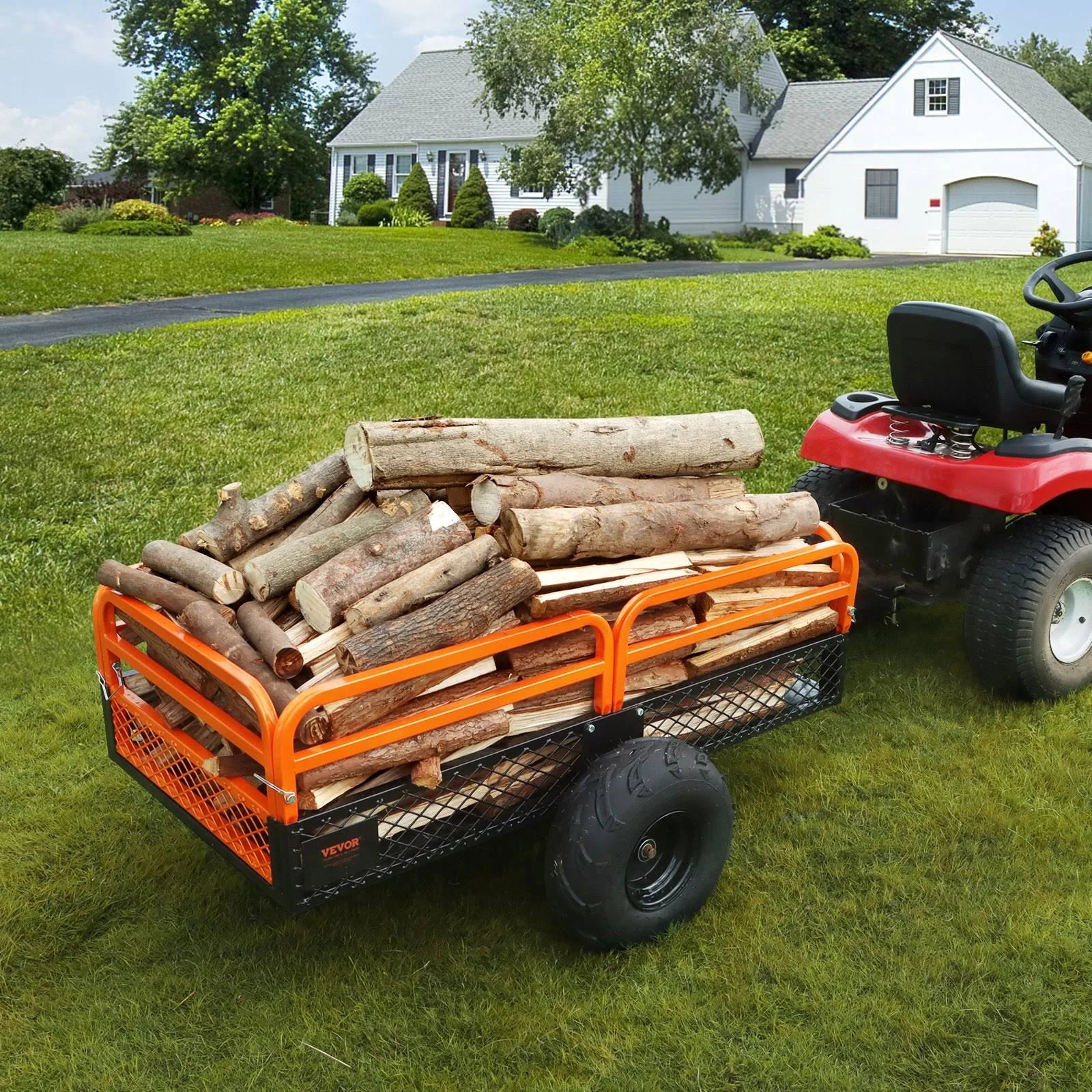 VEVOR Heavy Duty Steel ATV Dump Trailer. 1500-Pound Load Capacity 15 Cubic Feet. Tow Behind Dump Cart Garden Trailer. with Removable Sides and 2 - MadeInUSA